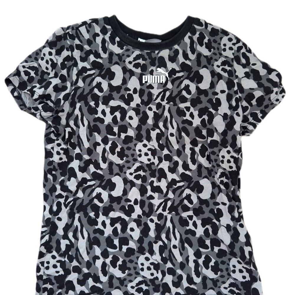 Puma Girls' Black & Gray Leopard-Print Short Sleeve Tee